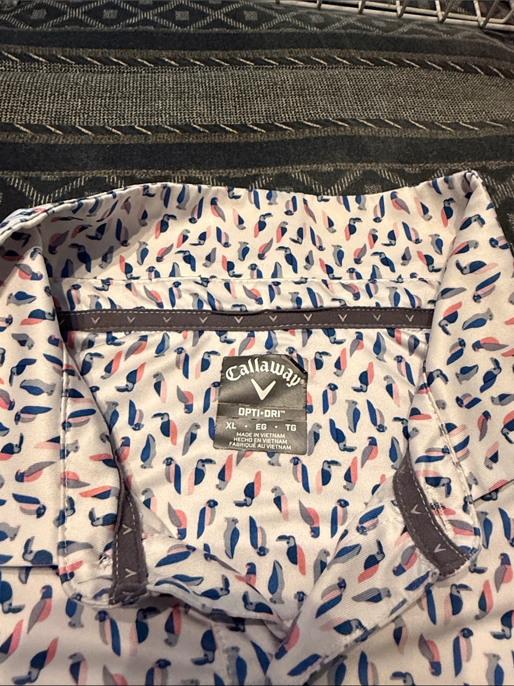 Callaway White Polo with Blue & Pink Abstract Print